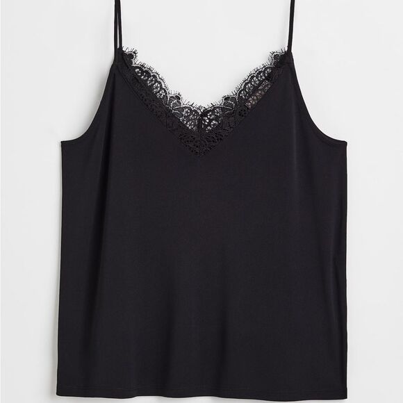H&M black lace trimmed camisole tank top M - Picture 1 of 3